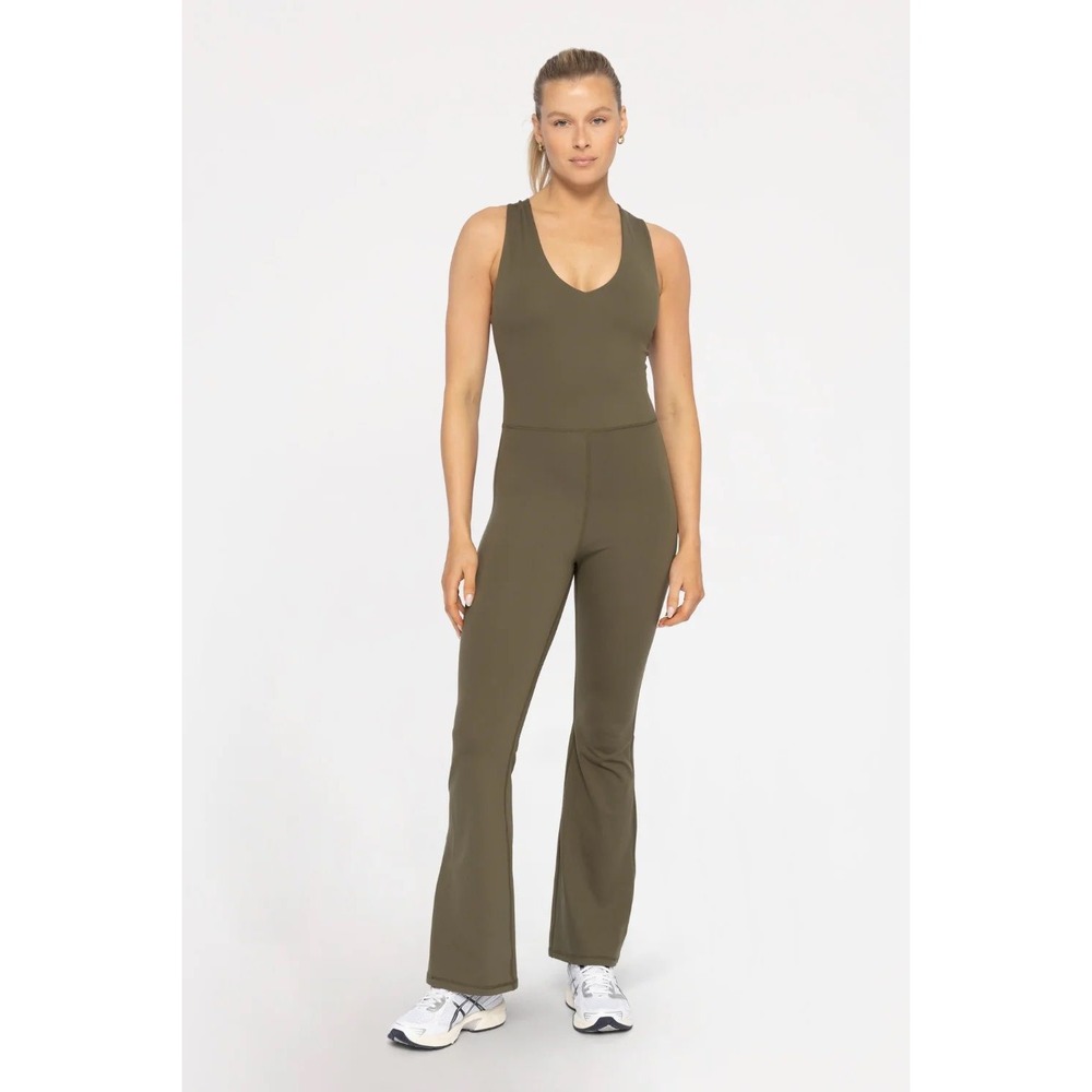 MONO‎ B Cross Knot Back Flared Jumpsuit One Piece NWT Strappy Athleisure | Small